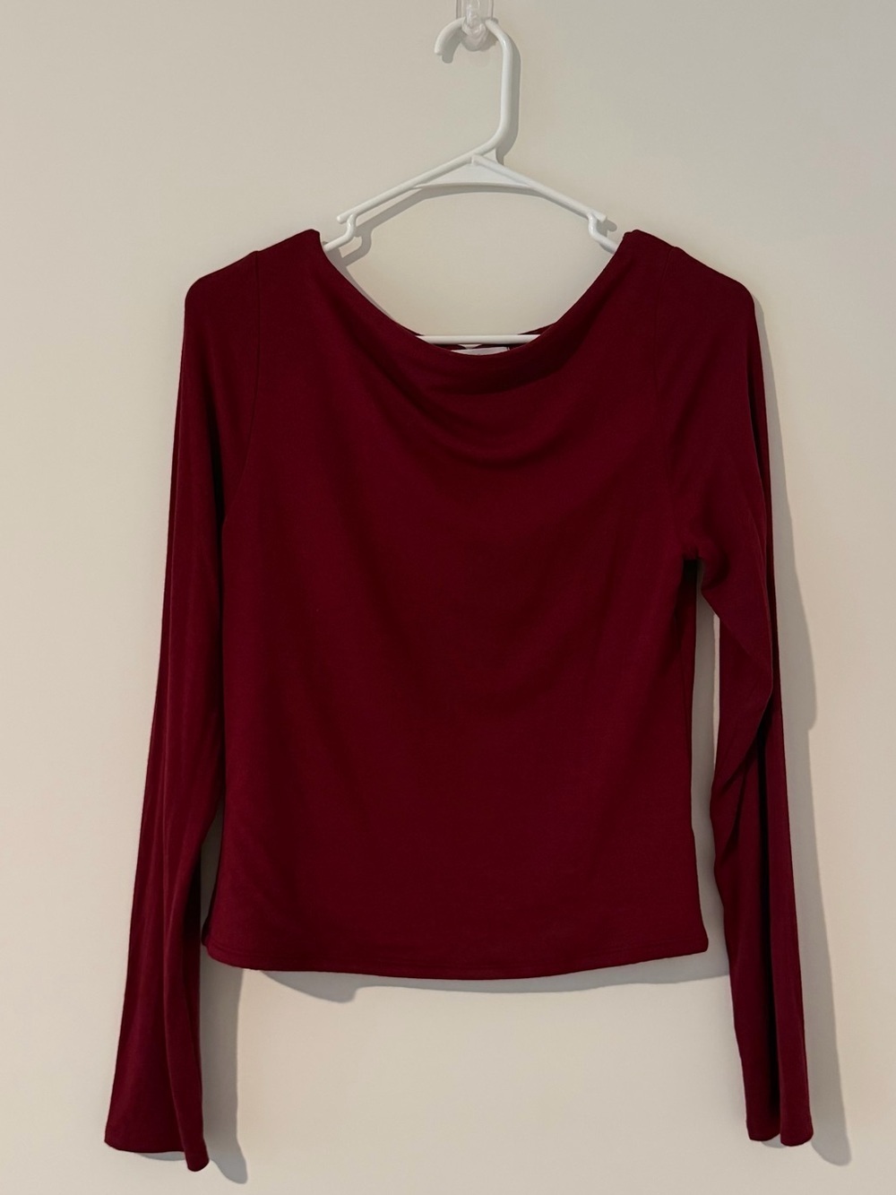 Live In The Moment Wine Boatneck Long Sleeve Top Women’s Large